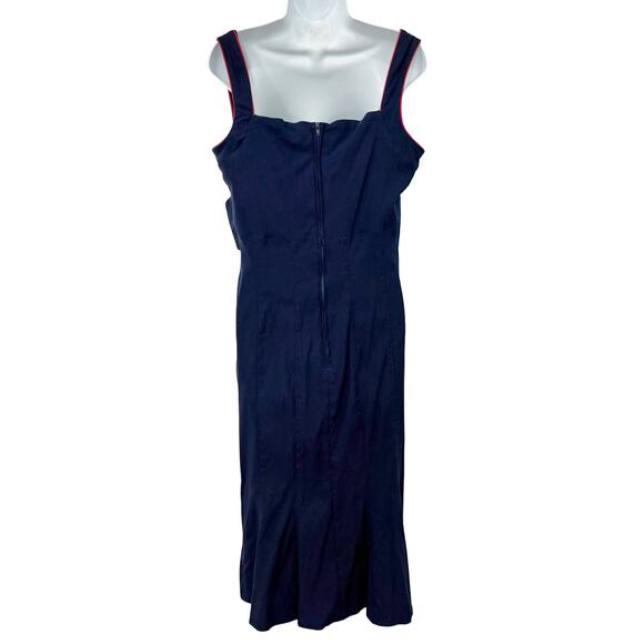 Pinup Couture Navy Blue Red Trim Belted Retro Wiggle Pencil Dress sz 2X / L NEW - Picture 4 of 12